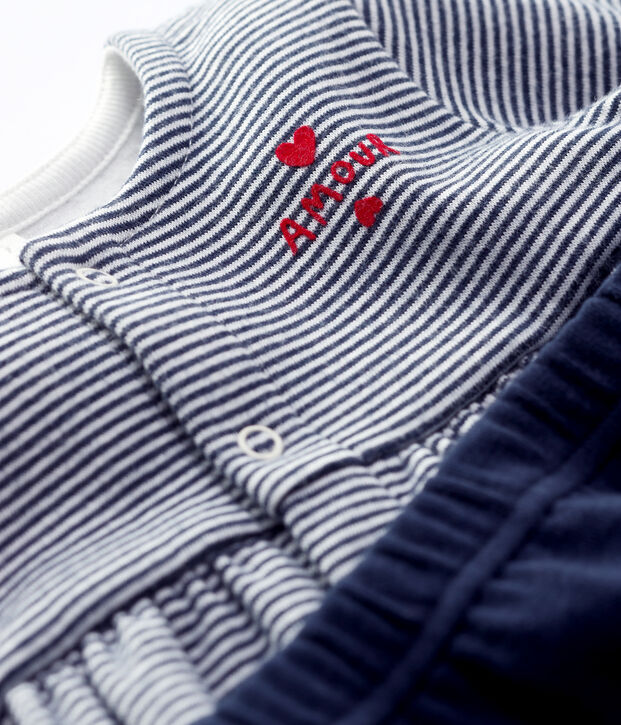 Vestido con leggings a rayas de beb&eacute; de ni&ntilde;a de tejido t&uacute;bico de algod&oacute;n org&aacute;nico azul/blanco